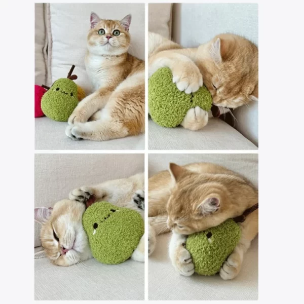 Kitten Playing with Clawcove Lemon Silvervine Cat Toy - Chewing and Interactive Fun Kitten chewing and playing with Clawcove Lemon Silvervine Cat Toy, enjoying its soft and bite-resistant design.