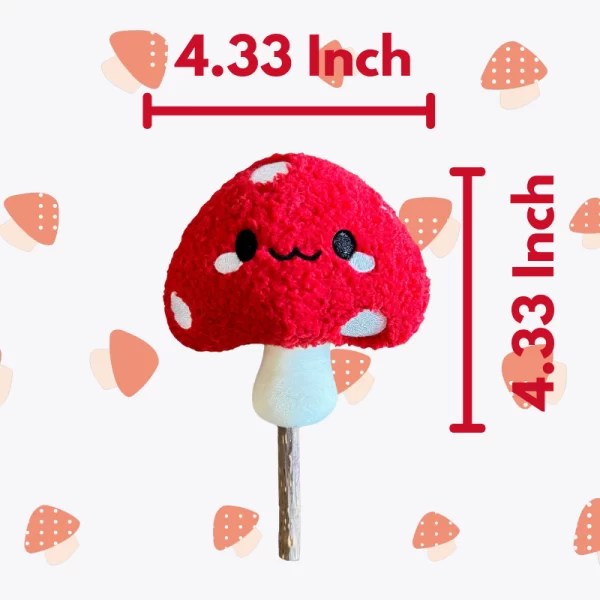 Clawcove Red Mushroom Silvervine Cat Toy Dimensions - Ideal Size for Chewing and Dental Care Dimensions of Clawcove Red Mushroom Silvervine Cat Toy for cats, showcasing its shape and size for playful chewing.