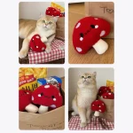 Cat chewing and playing with Clawcove Red Mushroom Silvervine Cat Toy, enjoying stress relief and dental care.