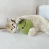 Kitten chewing and playing with Clawcove Lemon Silvervine Cat Toy, enjoying its soft and bite-resistant design.