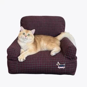 Red Plaid Sofa for Cats