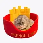McDonald's-inspired French Fries Cat Bed – cozy, fun, and breathable for small cats.