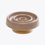 Tri-Color Ceramic Slow Feeder Cat Bowl with a wooden stand, designed to prevent fast eating.