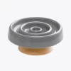 Tri-Color Ceramic Slow Feeder Cat Bowl with a wooden stand, designed to prevent fast eating.