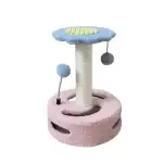 Small cat scratching post with sisal scratcher, jumping platform, and hanging toy ball.