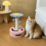 A kitten using the sisal scratching post to sharpen its claws.