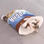 Crinkle cat sack with rustling paper, perfect for play and lounging.