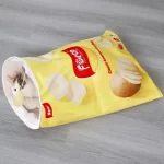 Three designs of the crinkle cat sack – Coffee Beans, French Fries, and Potato Chips.