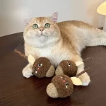 A cat chewing on the Matatabi catnip toy, enjoying its natural silvervine stick.