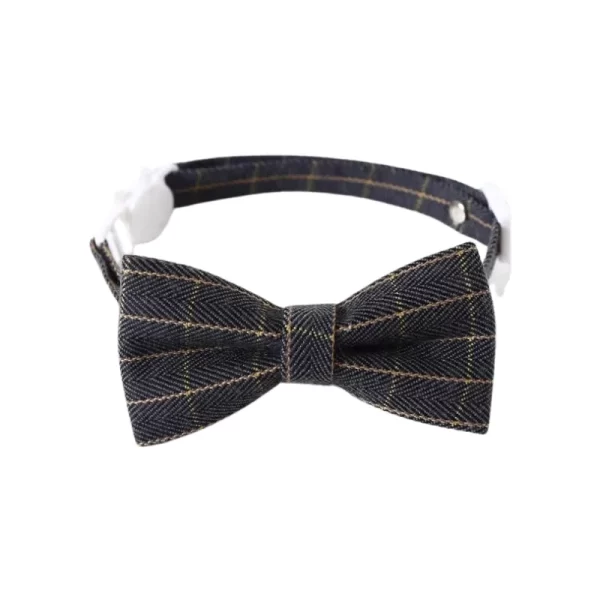 Adjustable Gray Bow Tie Collar for Cats & Small Dogs – Classic British Style with Safety Breakaway Buckle