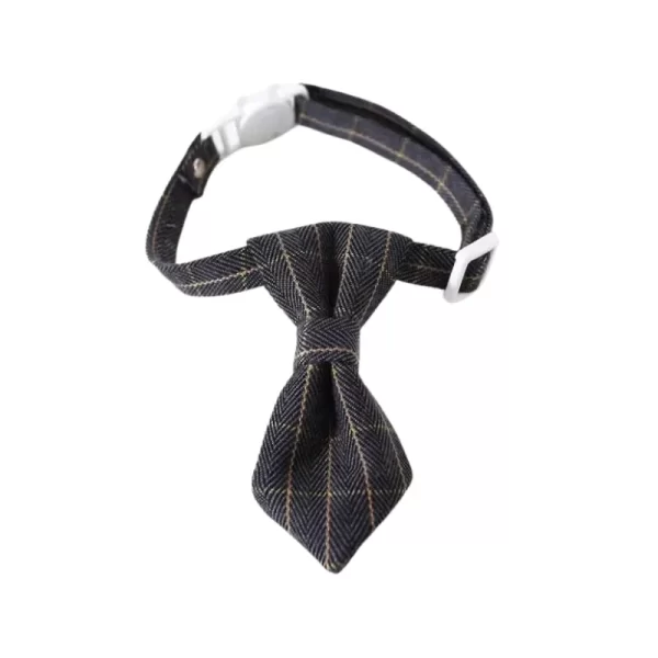 Adjustable Gray Bow Tie Collar for Cats & Small Dogs – Classic British Style with Safety Breakaway Buckle